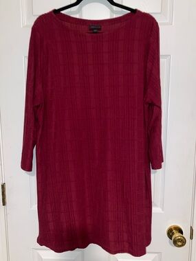J. Jill Wearever Collection Maroon Red Knit 3/4 Sleeve Tunic Length Top